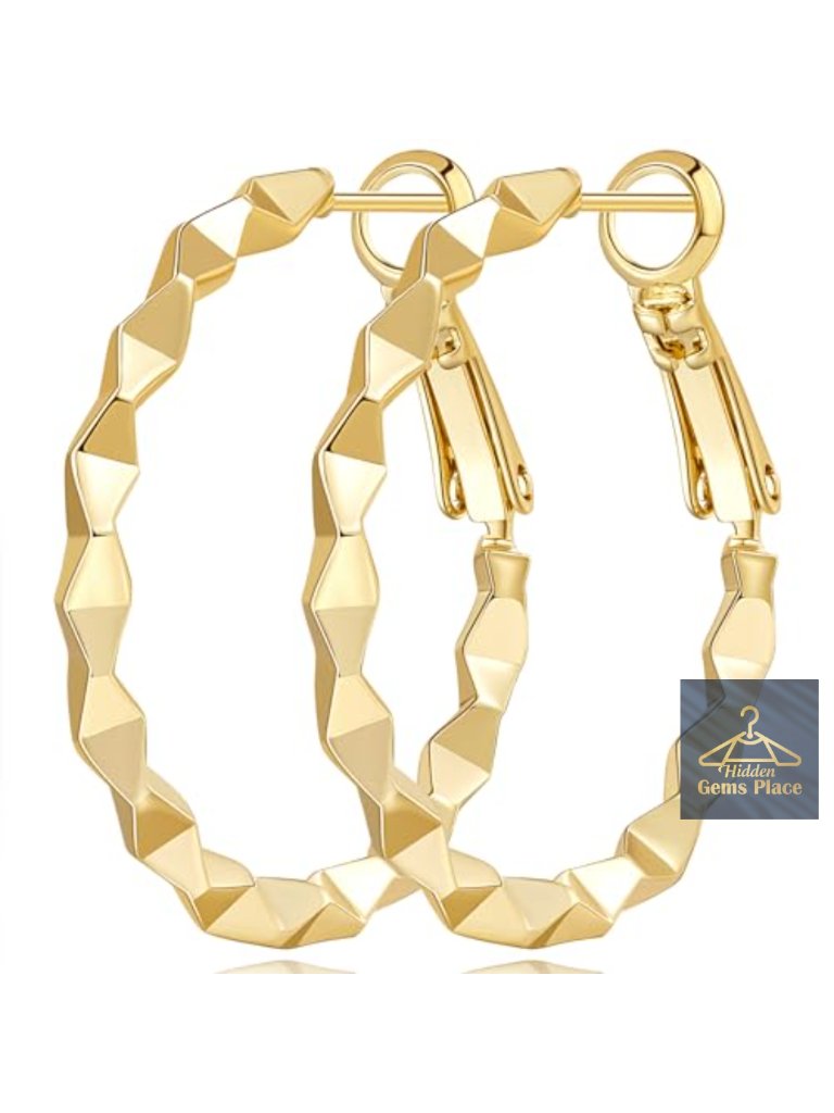 14k Gold Plated 3d Geometric Fusion Hoop Earrings 30mm